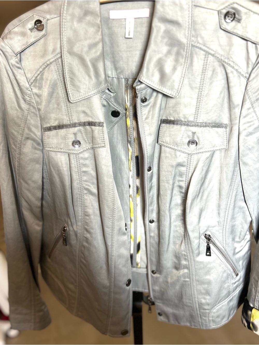 Basler Silver Button-Front Leather Jacket - Picture 12 of 13